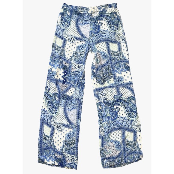 Zara Pants - Zara high‎ Waisted Blue White Paisley Patch Look Wide Leg Trouser Pants Size M